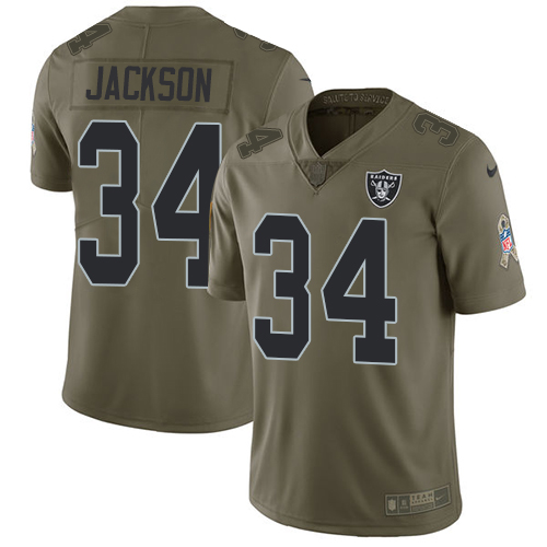 Nike Raiders #34 Bo Jackson Olive Youth Stitched NFL Limited Salute to Service Jersey